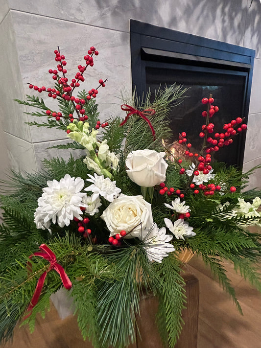 indoor holiday floral arrangement