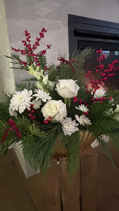 indoor holiday floral arrangement